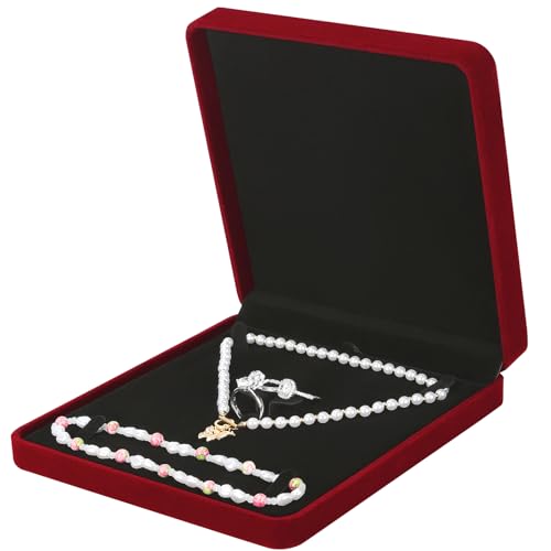LETURE Velvet Jewelry Set Box, Velvet Gift Box for Bracelet Necklace Earring Ring (Red) - color: Red
