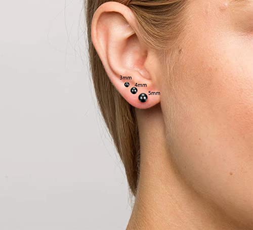Titanium Ball Earrings Hypoallergenic Studs for Women Men Sensitive Ears Black 3mm 4mm 5mm Titanium Backs - style: 5mm black