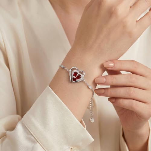 Initial Bracelet for Women 925 Sterling Silver Heart Angel Wings Initial Bracelet Anniversary Birthday Mothers Day Jewelry for Mom Her Wife - color: J