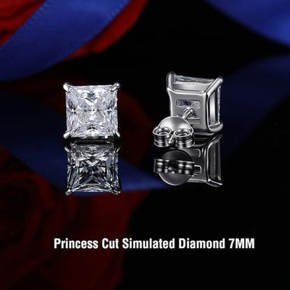 925 Sterling Silver 2-4 Carat Lab Simulation-Diamond Stud Earrings 5A Cubic Zirconia Stud Earrings Hypoallergenic White Gold Plated, Perfect Jewelry Gifts - style: Princess Cut 7MM