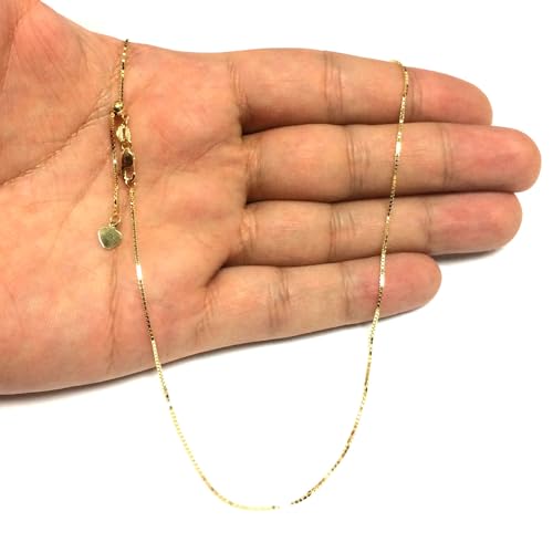 Jewelry Affairs 10k Yellow Real Gold Adjustable Box Link Chain Necklace, 0.85mm, 22"