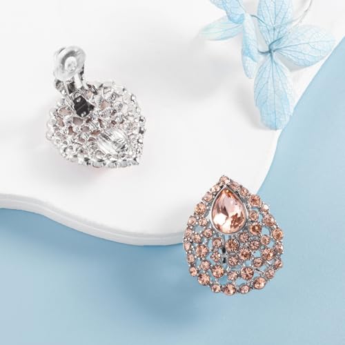 SELOVO Rhinestone Teardrop Big Stud Earrings Clip On Earrings - color: Champagne