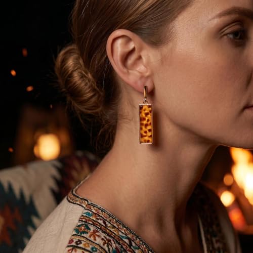 Coiris Rectangle Earrings for Women Geometric Stud Dangle Drop Jewelry Lightweight Colorful Print Statement Accessories - color: Leopard