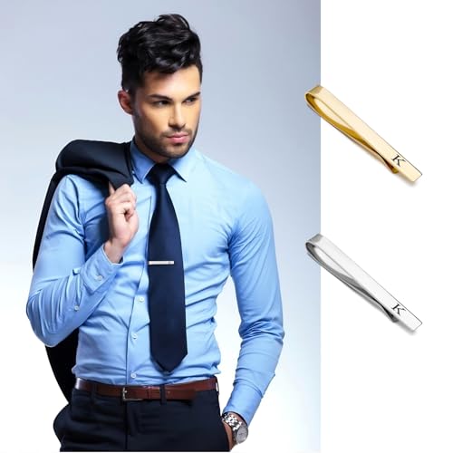 GWD Stainless Steel Tie Clips for Men Personalized Initial Tie Clip Classic Tie Bar Set - color: K