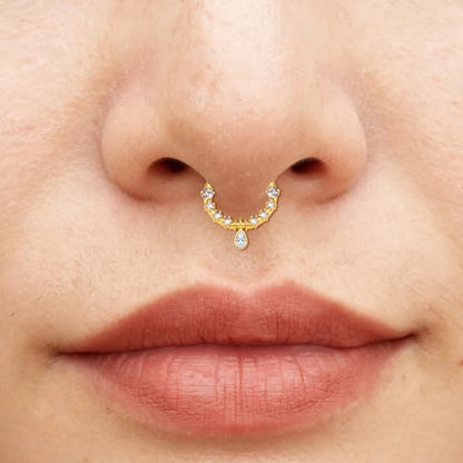 11PCS 16G Septum Rings Surgical Stainless Steel Septum Jewelry Hinged Clicker Segment Horseshoe Septum Piercing Gold Plated Daith Earrings for Women Men 8mm 10mm - color: Gold Tone