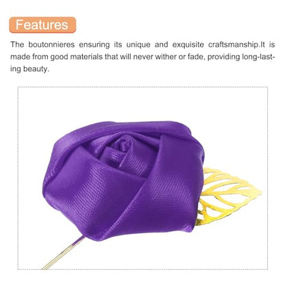MECCANIXITY Groom Boutonnieres Rose Boutonnieres Pins for Wedding - color: Deep Purple