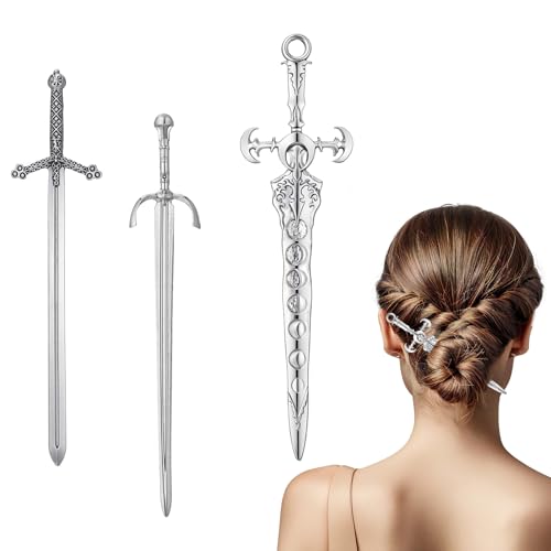 3 Pcs Sword Hair Pins Gothic Hair Chopsticks Vintage Hairs Sticks | Metal Chinese Hair Jewelry Accessories, for Women, Halloween, Christmas Party, Festivals Gifts