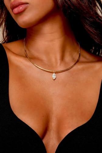 14K Gold Plated Collar Choker Necklace for Women Charm Jewelry | Trendy Dainty Statement Fashion Cubic Zirconia Pendant Necklace - color: 94A