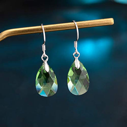 Austrian Crystal Teardrop Drop Earrings for Women, French Hook | 925 Sterling Silver Hook, Crystal Dangle Earrings, Sparkly Teardrop Stone, Lightweight Feel, Day-To-Evening Wear - color: Green