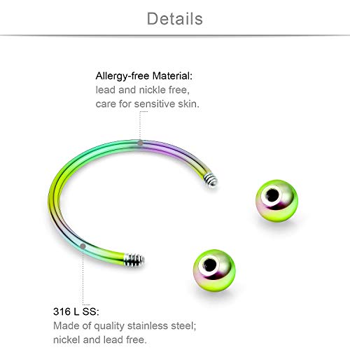 SCERRING 10PCS 20G Stainless Steel Horseshoe Septum Ring Nose Rings Hoop Helix Daith Cartilage Tragus Earrings Eyebrow Body Piercing Jewelry 6-14mm - color: Rainbow