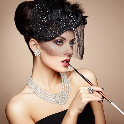 Glenmal Pearl Rhinestone Jewelry Set for Women Pearl Necklace Bracelet Earrings for Wedding Halloween Bridal Shower Tea Party - style: Vivid Style