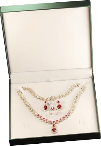 Green Color Extra Large Necklace Ring Earrings Bracelet Sets Gift Box | Soft touch PU leather jewelry set holder case for women men wedding engagement giftgiving(not for chunky necklaces) - color: Green PU Extra Large Necklace Set Box