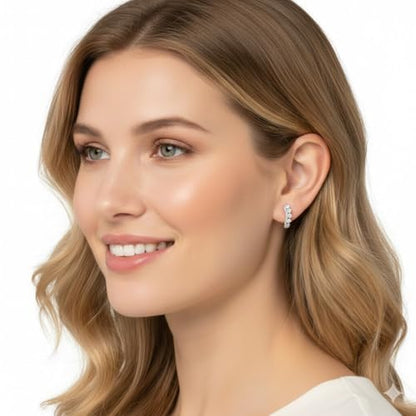 High-Carbon Diamond Hoop Earrings for Women Sterling Silver Cuff Earrings Drop Huggie Stud Halo Earrings with 18K - color: Silver8