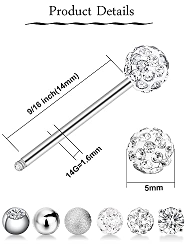 Sumind 14g Stainless Steel Nipple Tongue Rings Surgical Stainless Steel Straight Barbell Rings Body Nipple Piercing Cubic Zirconia Jewelry for Women Men