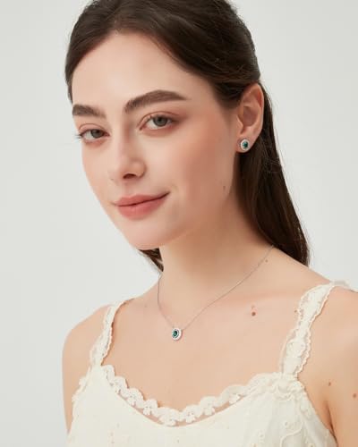 COBI Jewelry Set for Women, 18K Gold & Rhodium Plated CZ Necklace & Earrings, Clover Halo Infinity Solitaire Feather Designs, Dainty Crystal Pendant Sets, Trendy Fashion Gifts for Her - style: Emerald Nano Solitaire