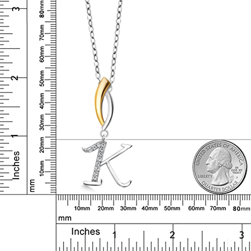Gem Stone King Initial Pendant Necklace Letter A to Z Alphabet | 925 Sterling Silver | White Moissanite | Gift Women Mother's Day Christmas Wife Mom Girlfriend Anniversary Birthday | By Keren Hanan - style: Initial K