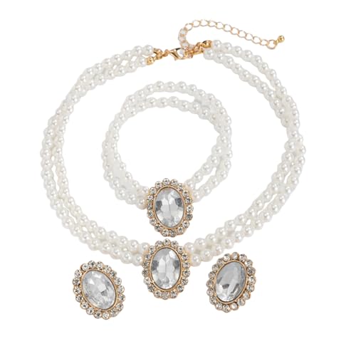 3Pcs Dainty Elegant Imitation Pearl Beaded Choker Necklace Bracelets Earrings Set Handmade Adjustable Faux Pearl Necklace for Women Bridal Wedding Party Prom Birthday Valentine Jewelry Gifts - color: B white
