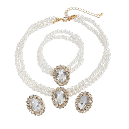 3Pcs Dainty Elegant Imitation Pearl Beaded Choker Necklace Bracelets Earrings Set Handmade Adjustable Faux Pearl Necklace for Women Bridal Wedding Party Prom Birthday Valentine Jewelry Gifts - color: B white