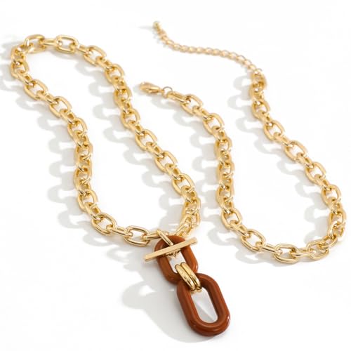 Layered Chunky Gold Silver Necklace Big Cuban Chain Statement Necklace Stacked Punk Chain Choker Necklaces for Women Trendy Jewelry Birthday Gifts - color: 03 Gold Brown