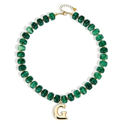 Initial Beaded Necklaces for Women,14K Gold Plated Bubble Letter Pendant Jewelry Gifts - color: acrylic neccklace-g