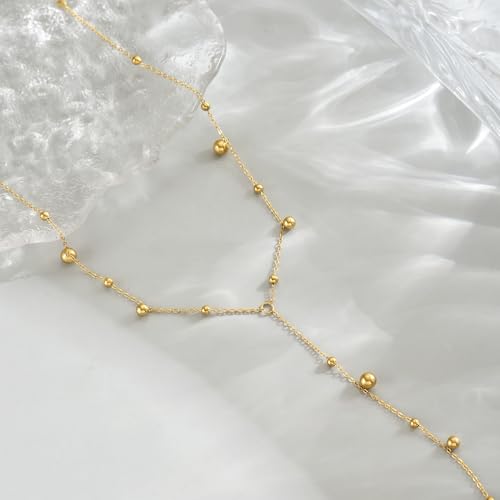 18K Gold Plated Minimalist Drop Y-Shaped Necklace for Women | Simple Lariat Necklace, Minimalist Everyday Jewelry,Y-Shaped Necklace - style: Y Bead Dangle-Gold