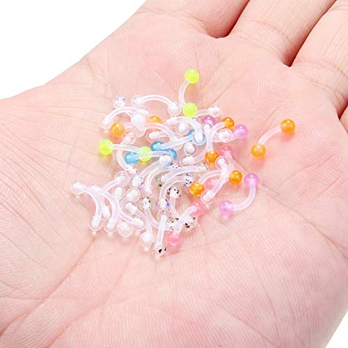 16G Clear Plastic Curved Barbells Eyebrow Ring Snake Eyes Tongue Rings Acrylic Bioflex Cartilage Helix Tragus Earrings Nipple Belly Lip Ring Piercing Retainer Length 6mm 8mm 10mm 12mm 36pcs - color: Glow In The Drak 8mm