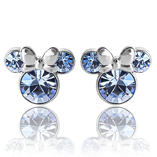 Minnie Mouse Birthstone Stud Earrings Women | Birthstone Earrings for Women - color: December-Light Sapphire Crystal