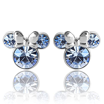 Minnie Mouse Birthstone Stud Earrings Women | Birthstone Earrings for Women - color: December-Light Sapphire Crystal