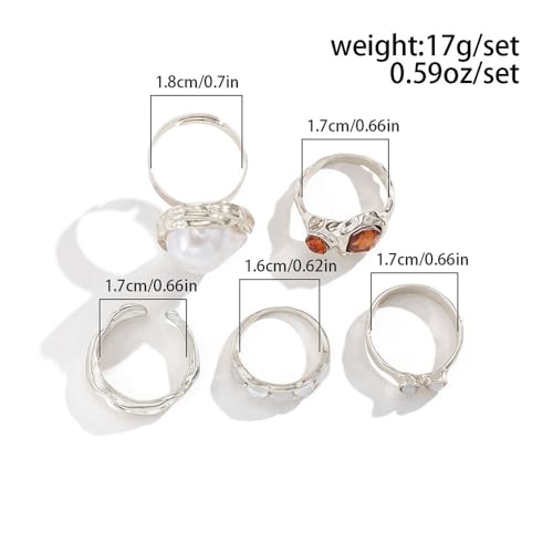 Chunky Baroque Pearl Knuckle Rings Set,Charming Dainty Crystal Pearl Personalized Joint Ring,Vintage Plated Gold Flower Midi Rings Set for Women