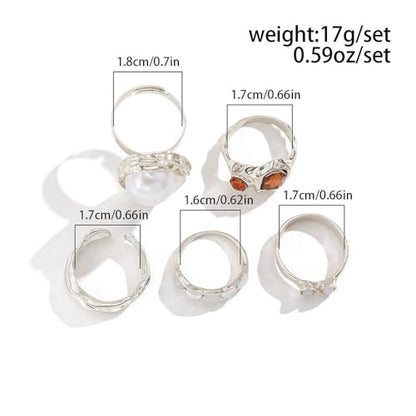 Chunky Baroque Pearl Knuckle Rings Set,Charming Dainty Crystal Pearl Personalized Joint Ring,Vintage Plated Gold Flower Midi Rings Set for Women