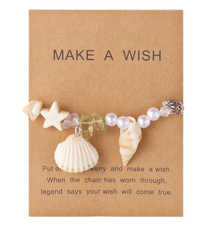 Handmade Natural Shell Starfish Beads Bracelets with a Wish Card Bohemia Sweet Seashell Conch Pearl Charm Bracelets for Women Boho Sea Themed Summer Beach Surfer Vacation Jewelry Gifts - style: StyleH