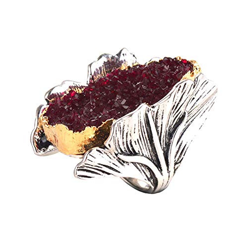 Retro Cocktail Statement Ring Antique Gold and Silver Tone Resin Stone Crystal Stacking Rings Cluster Statement Ring for Men Women - color: Red crystal ring, size: 7