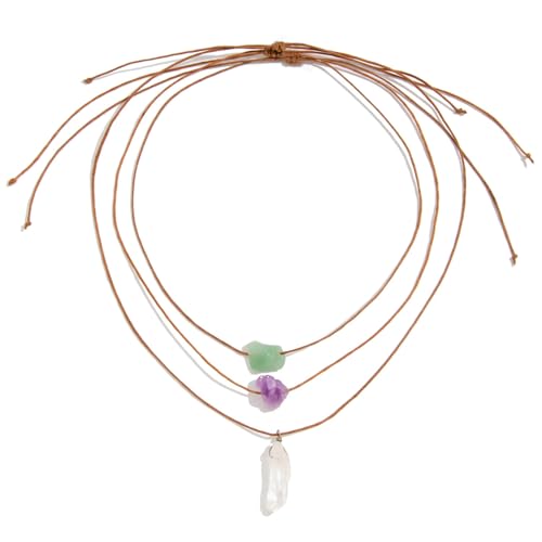 Crystal Holder Necklace for Women Natural Gemstone Crystal Pendant Necklace Handmade Boho Sun Necklace Summer Beach Jewelry Accessories - color: Purple