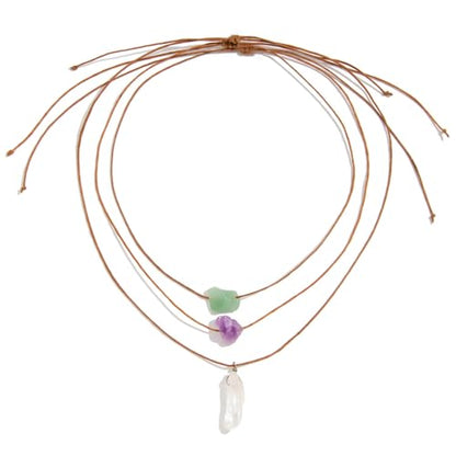 Crystal Holder Necklace for Women Natural Gemstone Crystal Pendant Necklace Handmade Boho Sun Necklace Summer Beach Jewelry Accessories - color: Purple