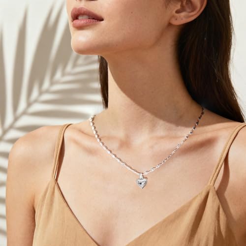 Necklace 14K Silver Plated Simple Shining Heart-Shaped Pendant Delicate Dlegance Unique Jewelry Lobster Clasp Adjustable Extender - style: 14K Sliver Heart-Shaped Pendant