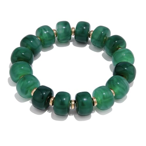 Chunky Beaded Bracelet for Women-Boho Bold Acrylic Resin Stretch Bracelets Trendy Summer Beach Elastic Bangle Vacation Jewelry Accessories - color: Style 1-Dark Green