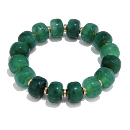 Chunky Beaded Bracelet for Women-Boho Bold Acrylic Resin Stretch Bracelets Trendy Summer Beach Elastic Bangle Vacation Jewelry Accessories - color: Style 1-Dark Green