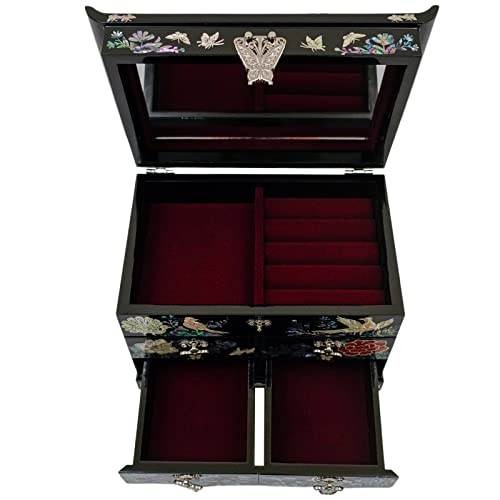 February Mountain Mother of Pearl Wooden Jewelry Organizer Box – Jewelry Storage Box for Women, Features Spacious Drawers, Ideal for Rings, Bracelets, Watches, Chains, Accessories (Peacock) - style: Peacock
