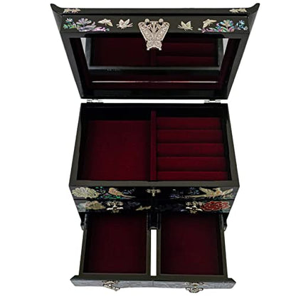 February Mountain Mother of Pearl Wooden Jewelry Organizer Box – Jewelry Storage Box for Women, Features Spacious Drawers, Ideal for Rings, Bracelets, Watches, Chains, Accessories (Peacock) - style: Peacock