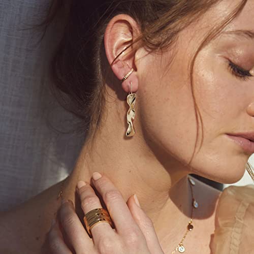 Gold Earrings 14k Gold Plated Hoop Earrings Dainty Pearl hoop Disc Coin Bead Starfish Teardrop Circle Dangle Drop Earrings for Women Hypoallergenic Jewelry Gifts - color: Long Bar-Gold