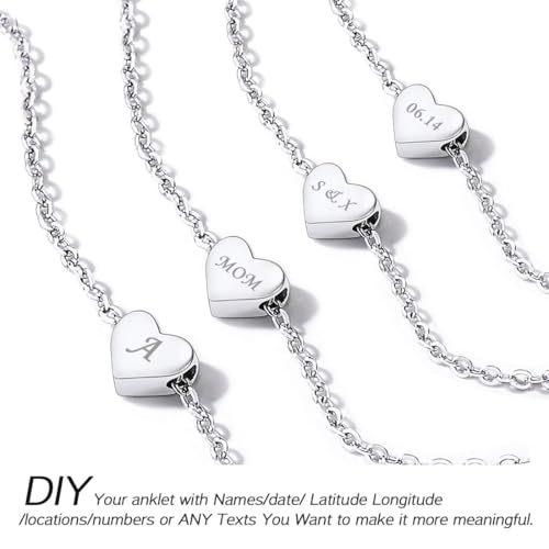 ChicSilver Personalized 925 Sterling Silver Tiny Heart/Moon/Star/Sun/Dot/Triangle Anklets Simple Dainty Foot Jewelry for Women, Silver/Gold Plated/Rose Gold Plated - style: Silver Heart Custom