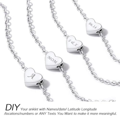 ChicSilver Personalized 925 Sterling Silver Tiny Heart/Moon/Star/Sun/Dot/Triangle Anklets Simple Dainty Foot Jewelry for Women, Silver/Gold Plated/Rose Gold Plated - style: Silver Heart Custom