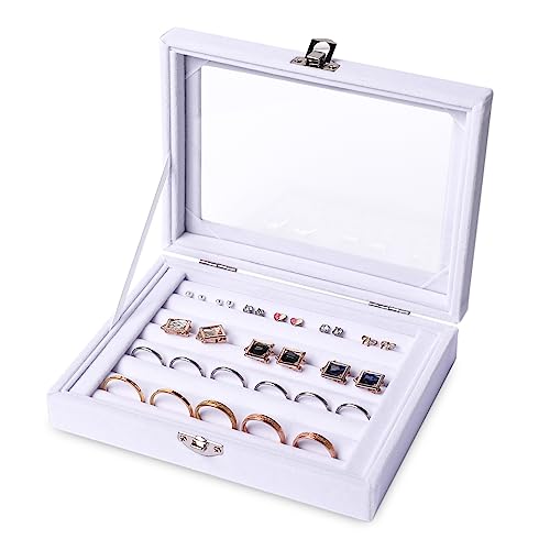 Rings/Earring Organizer Tray 7 Slots Velvet Drawer Insert with Clear Lid Jewelry Storage Box Jewelry Display Showcase Jewelry Box Gift for Women(7 Slots,White) - color: White, size: 7 Slots