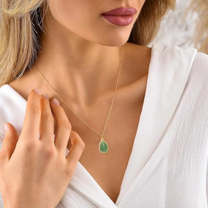 Stone Pendant Necklaces Gemstone Dangle Necklace 18K Gold Plated Teardrop Pendant Necklace for Women - color: Green Gold