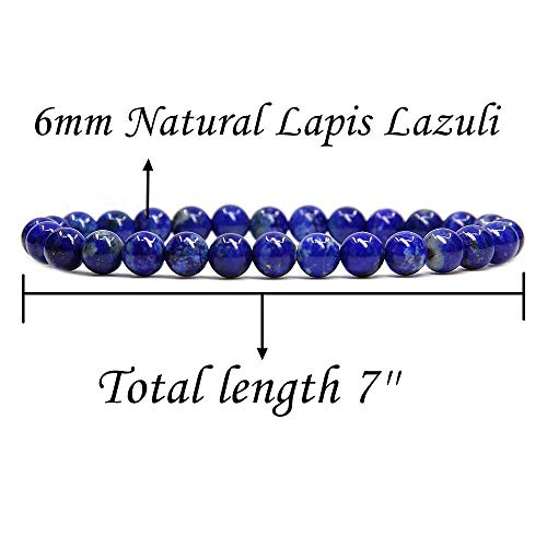 Angelstones Gemstones 6mm Round Beads Healing Crystal Bracelet for women | Natural Gemstone, Handmade Gifts for Women, Healing Crystal Round Beaded Stretch Bracelets, Unisex Jewelry for Women and Men - color: Lapis Lazuli