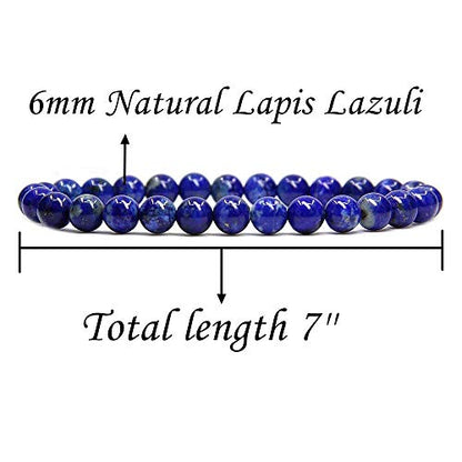 Angelstones Gemstones 6mm Round Beads Healing Crystal Bracelet for women | Natural Gemstone, Handmade Gifts for Women, Healing Crystal Round Beaded Stretch Bracelets, Unisex Jewelry for Women and Men - color: Lapis Lazuli
