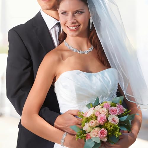 3PCS Silver Wedding Jewelry Set for Women Brides Rhinestone Necklace Earrings Bracelet Bridal Wedding Jewelry Sets for Bridesmaid Prom Costume Accessories Jewelry - color: 3#