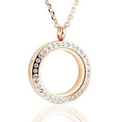 BG247 Stainless Steel 30mm Glass Floating Memory Living Locket Circle Necklace