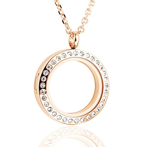 BG247 Stainless Steel 30mm Glass Floating Memory Living Locket Circle Necklace