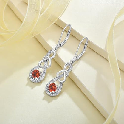 Dangle Drop Earrings for Women 925 Sterling Silver Heart Infinity Leverback Earrings Birthstone Jewelry Gifts for Women Wife Girlfriend Mother Daughter Her - color: 01 January - Garnet